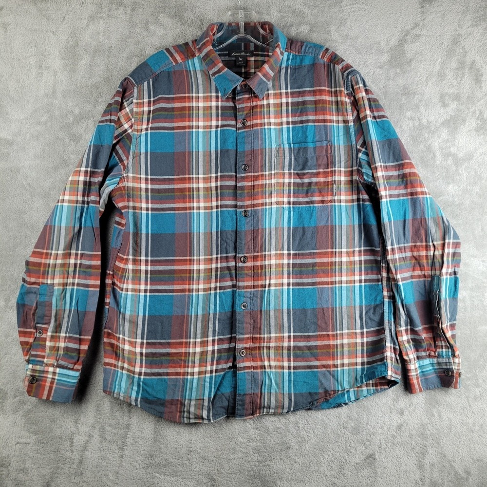 Eddie Bauer Shirt Mens Large Plaid Flannel Long Sleeve Classic Fit Cabinwear